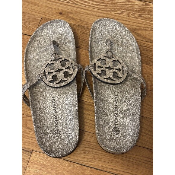 Tory Burch Miller Cloud Stingray Printed Leather in Sand Size 11 Sandals Shoes - Picture 5 of 16